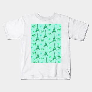 Girly Eiffel Tower Pattern in Watercolours Mint Blue Background Kids T-Shirt